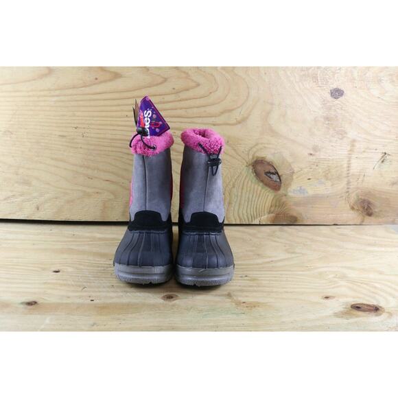 New Totes Snow Boots Kids Sz 3M Girl Gray Pink Thinsulate Faux Fur Lined - Picture 3 of 11